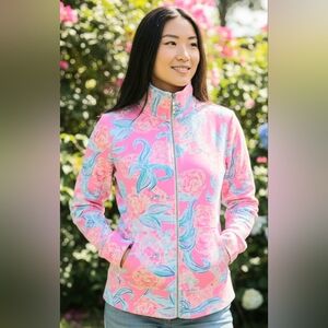 Lilly Pulitzer Pink Floral Zip-Front Bomber Jacket